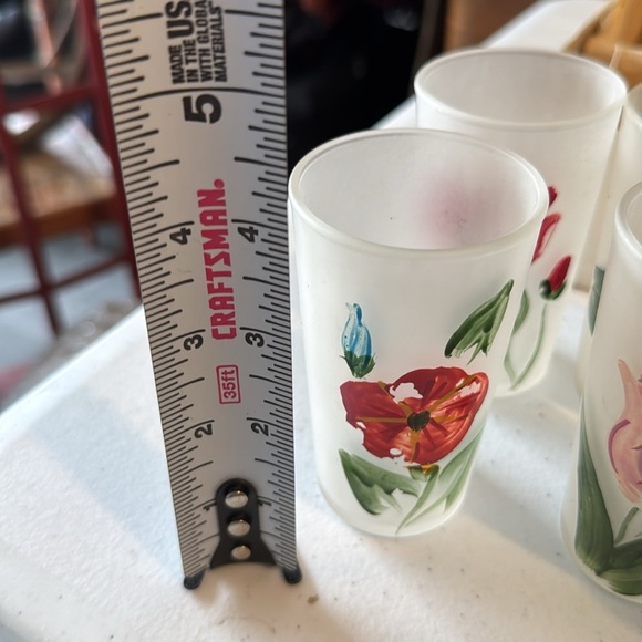 VINTAGE FROSTED GLASSWARE SET LILY COMPANY HANDPAINTED Hand-Painted Floral - Picture 8 of 10